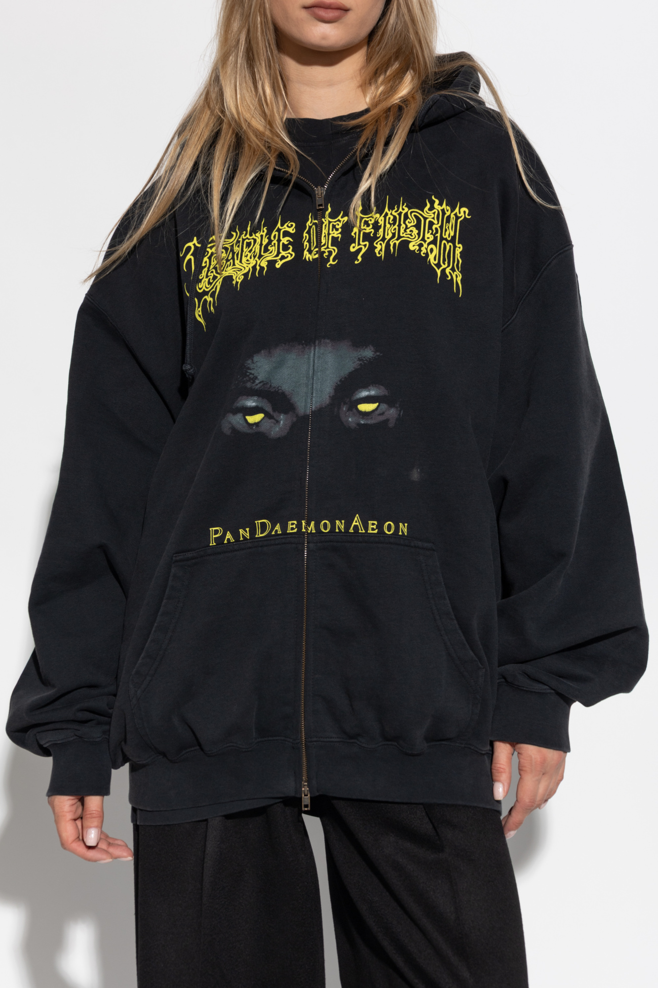 スウェット・トレーナー VETEMENTS Black Cotton Blend Oversize Sweatshirt Vetements Think Differently-Print Cotton-Blend Sweatshirt in